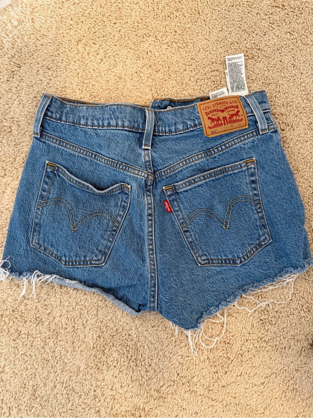 Levi's Blue Denim Frayed Hem Cutoff Shorts
